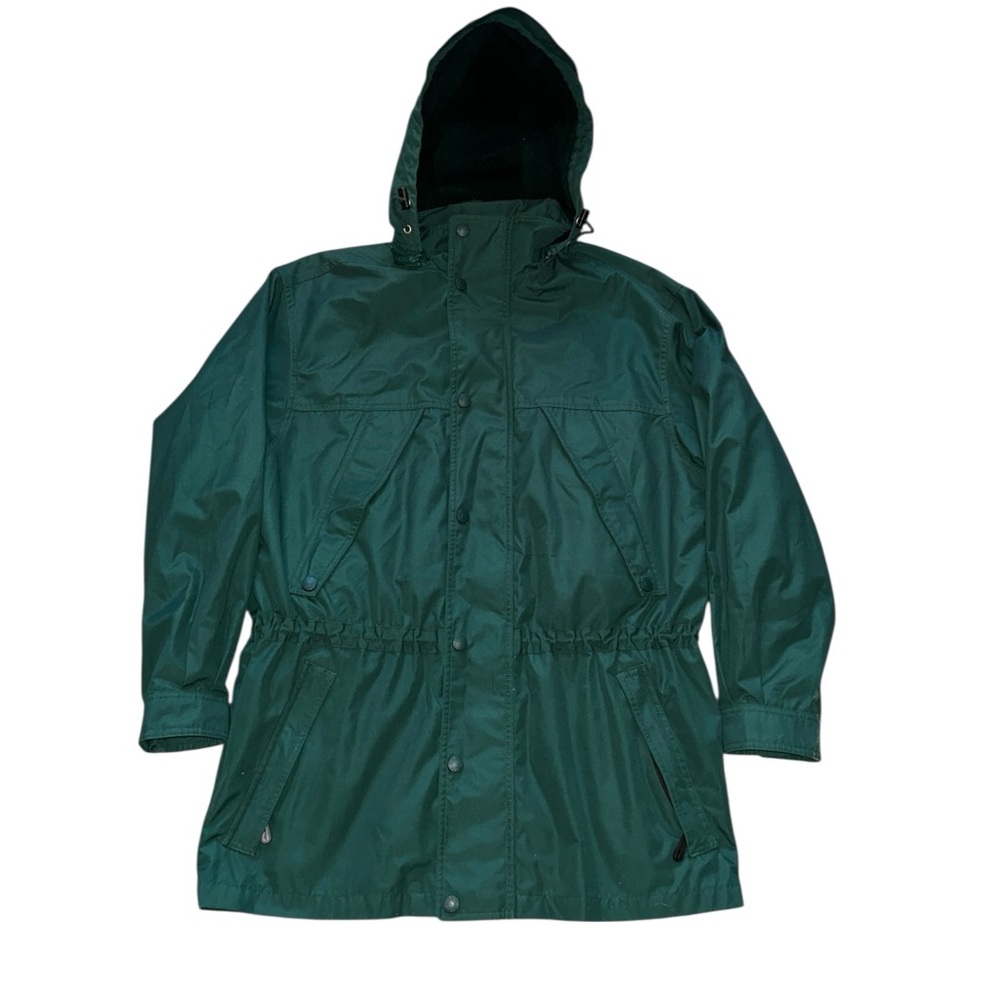 Vintage Eddie Bauer Green Plaid Wool Lined Winter Coat Men’s Size Medium Hooded